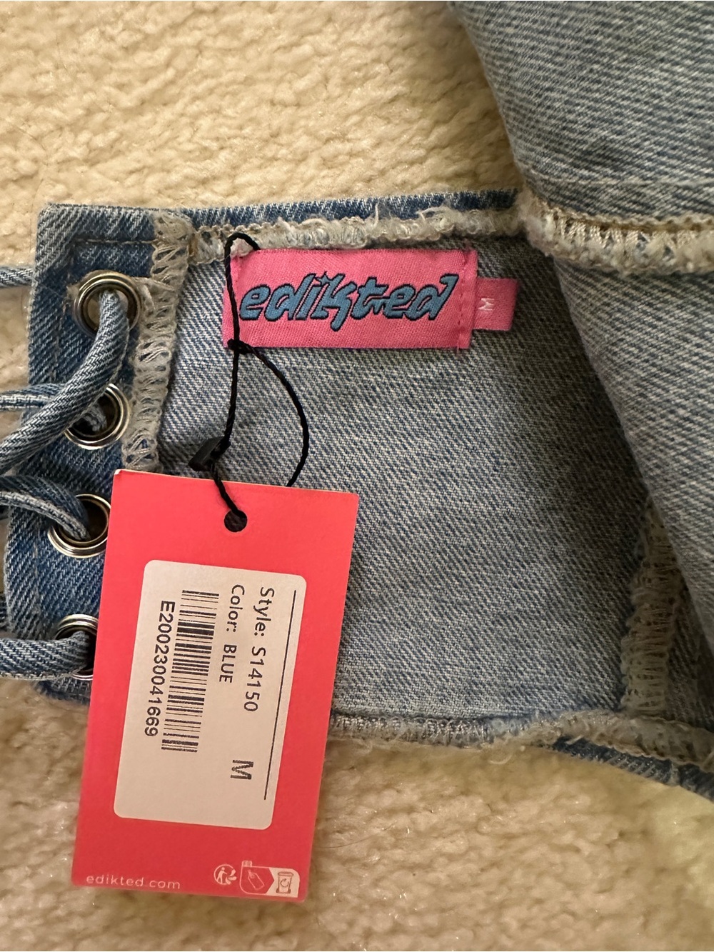 Edikted Denim Halter Crop Top - Blue - Picture 2 of 2